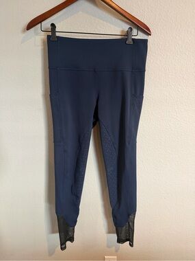 Free Ride Equestrian Navy Blue Athletic Leggings with Mesh Ankles Size Medium